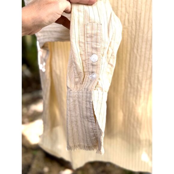 Greg Lauren Studio Ivory B&W Stripe LS Buttn Down Raw Hem Shirt Size GL 3 = US L - Picture 4 of 8